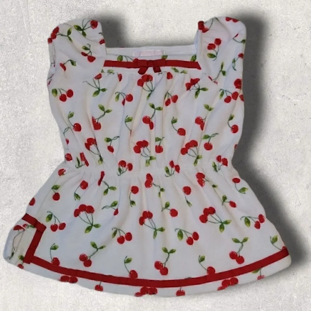 JANIE AND JACK CHERRY PRINT TERRYCLOTH SWIM COVER-UP DRESS, SIZE 6-12 MONTHS